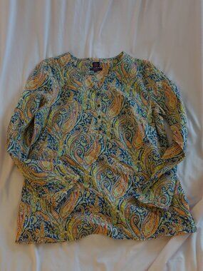 Liberty Art Fabrics Blue Paisley Cotton Tunic Size M